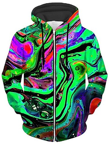  Hombre Estampados Pintada Sudadera Sudaderas Sudadera con capucha y cremallera completa Manga Larga Sudadera con capucha Con Capucha Ropa de calle Impresión 3D Deporte Diario Deportes Verde Trébol