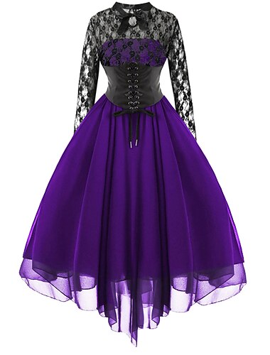  Retro Vintage Punk & Gothic Mittelalterlich Kleid Maskerade Hexe Gothic Mädchen Spitze Damen Fantasie Steampunk Walpurgisnacht Karneval Maskerade Party / Abend Erwachsene Kleid