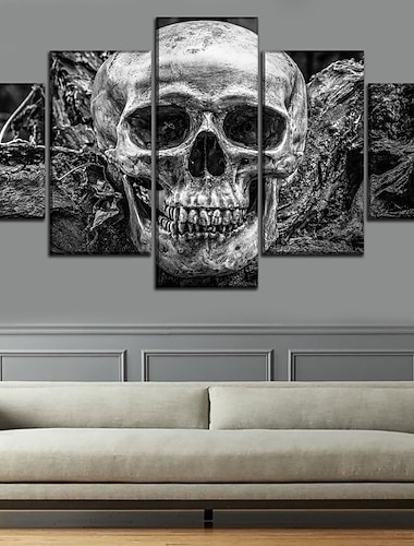  5 panel halloween nyomatok fekete koponyák modern fali művészet fali akasztós ajándék lakberendezés hengerelt vászon keretezetlen feszítetlen festménymag