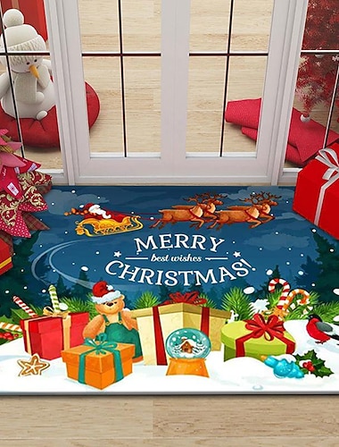  Tapis de bain de Noël paillasson tapis du Père Noël décorations de joyeux Noël pour la maison 2023 cadeaux de Noël navidad bonne année 2024 pour salle de bain, cuisine, salon