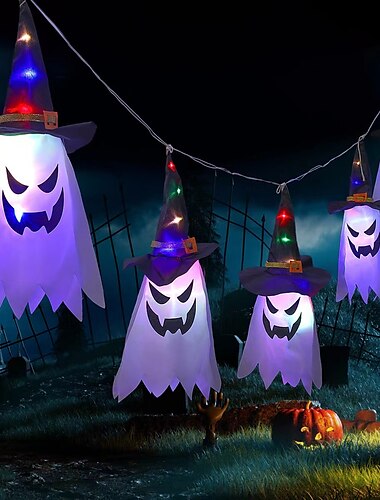  Halloween-Dekorationen zum Aufhängen, LED-Leuchthut, beleuchteter Geisterhut, Halloween-Party, Hexenhut für den Außenbereich, Home-Bar-Dekoration, Horror-Requisite