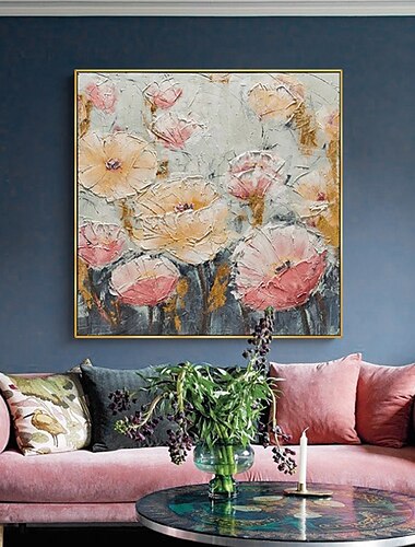 Pintura al óleo hecha a mano lienzo decoración de arte de la pared flores modernas para la decoración del hogar pintura enrollada sin marco sin estirar