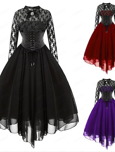  Retro Antiguo Punk y gótico Medieval Vestidos Baile de Máscaras Bruja Chica gótica Encaje Mujer Fantasía Steampunk Noche de Walpurgis Carnaval Mascarada Fiesta / Noche Adulto Vestido