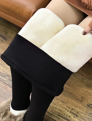  Damen Feste Farbe warm Weich Hochelastisch Sportlich Athlässigkeit Schwarz Schwarz+Grau Herbst Winter