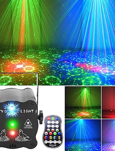  feestverlichting binnen dj disco verlichting – multi-patroon stem geactiveerde laser lichten, flits podium projector voor thuis, feesten, bruiloften, karaoke en vakantie decoraties