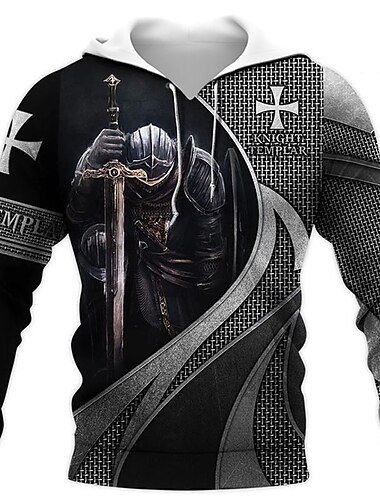  Herren Graphic Tempelritter Hoodie Sweatshirt Kapuze Hoodies Pullover Hoodie Sweatshirt Kapuze Langarm Sweatshirt mit Kapuze Mit Kapuze Designer 3D-Druck Arbeit Täglich Wochenende Weiß + Dunkelgrau