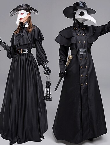  Costume de médecin de la peste pour couple, cape, costumes d'Halloween pour couples, cosplay, médiéval, steampunk, prêtre, costume de la Renaissance, cape