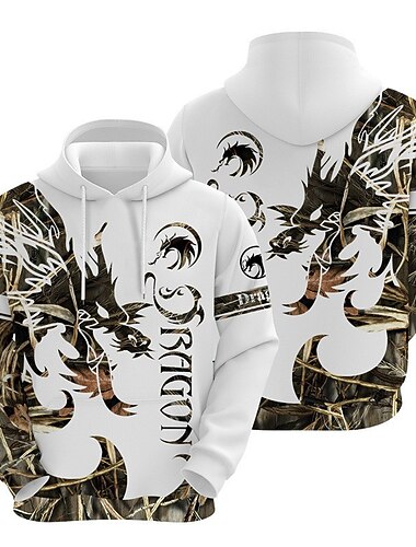  Męskie Smok Wzory graficzne Bluza z Kapturem Z kapturem Bluzy Moda miejska Designerskie Długi rękaw Kaptur Codzienny Sport Biały Nadruk Wiosna i jesień Projektant