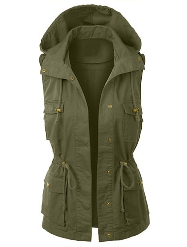  Damen Kapuzen Militär Anorak Safari Utility Kordelzug Cargo Weste Winterjacke Trenchcoat Oberteil Outdoor Thermo Warm Winddicht Mehrere Taschen Armee Grün Rosa Schwarz Angeln Klettern Reisen