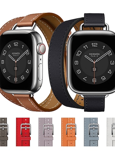  Double Tour Compatible con Apple Watch Correa 38mm 40mm 41mm 42mm 44mm 45mm 49mm Cierre Metálico Ajustable Cuero Sintético correa de repuesto para iwatch Ultra 2 Series 9 8 7 SE 6 5 4 3 2 1