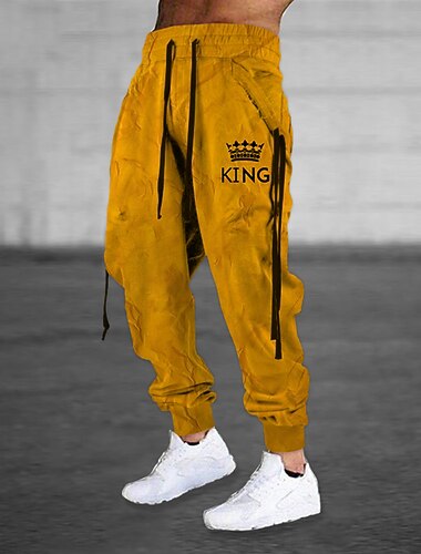 Voor heren Joggingbroeken Jogger Broek Trekkoord Zijzakken Elastische taille Brief Grafische prints Comfort Ademend Buitensporten Casual Dagelijks Terry Streetwear Ontwerper Geel Oranje