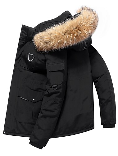  Herren Daunenjacke puffer jacket Winterjacke Pelzkragen Arbeit Freizeitskleidung Lang Casual Brautkleider schlicht warm halten Winter Einfarbig Schwarz Weiß Rote Pufferjacke