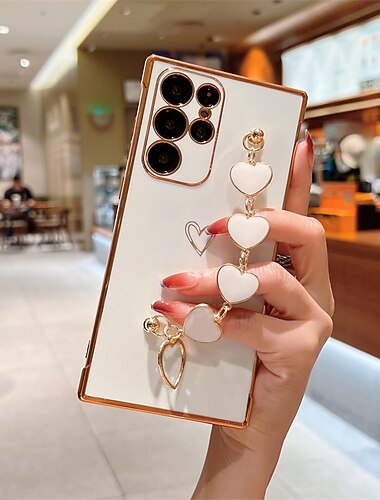  téléphone Coque Pour Samsung Galaxy S25 S24 S23 S22 S21 FE S21 Ultra Plus A34 A54 A53 A33 Coque Arrière Plaqué Protection complète du corps Avec Dragonne Cœur Couleur Unie TPU