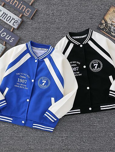  Kinderen Jongens Jack bovenkleding Brief Gestreept Lange mouw jas Dagelijks Katoen Actief Groen Zwart blauw Winter Herfst 4-13 jaar