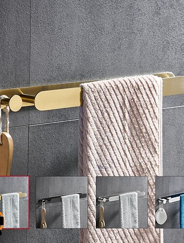  16“ Edelstahl Handtuchstange mit Haken, sus304, selbstklebender Badetuchhalter, zeitgenössischer Stil, Handtuchhalter, rostfrei, 4-Finish, gold, gebürstet, schwarz, hochglanzpoliert, stanzfrei