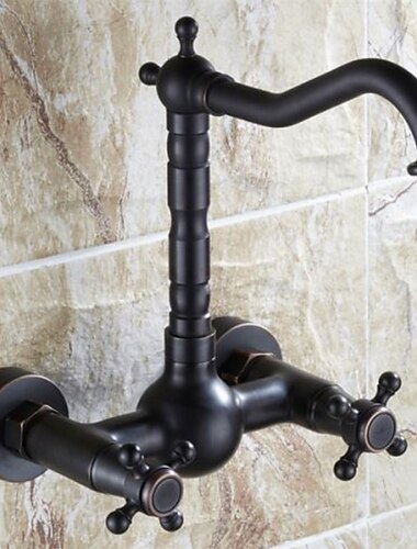 صنابير خلاط بالوعة الحمام التقليدية سوداء مثبتة على الحائط ، 360 درجة قابلة للدوران عتيق عتيق من النحاس بالوعة المطبخ صنبور حوض الاستحمام حوض الاستحمام