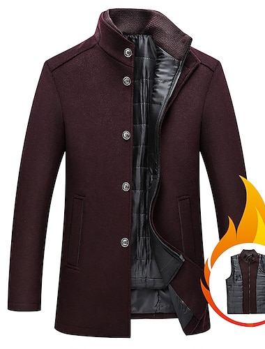  Herre Vinterfrakk Ull frakk Ytterfrakk Dagligdagstøy Ut på byen Vinter Høst POLY Hold Varm Utendørs Yttertøy Klær Mote Oppvarminger Ensfarget Lomme Høy krage Enkeltkneppet