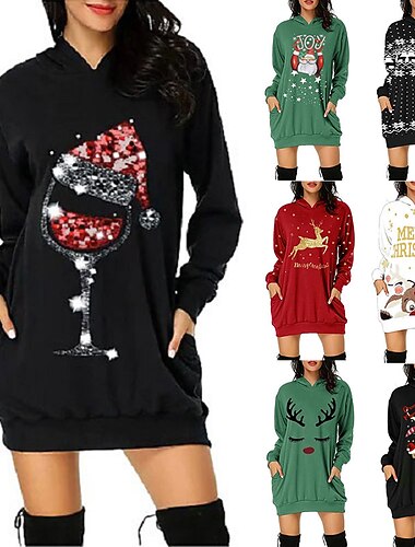  عيد الميلاد المجيد بابا نويل فساتين هوديي Pullover كلاسيكي أساسي كاواي من أجل نسائي للبالغين كريسماس عيد الميلاد السنة الجديدة طباعة ثلاثية الأبعاد مناسب للبس اليومي