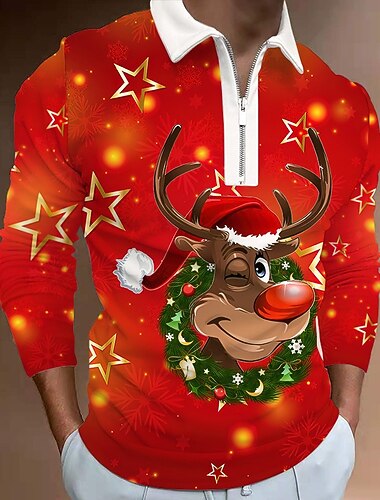  jul menns julescene 3d glidelås polo julekrage golf snømann tre turndown vin 3d print street langermet glidelås print klær klær motedesigner uformell