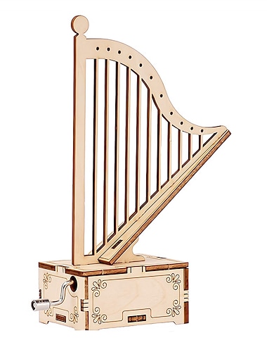  لعبة ألغاز ثلاثية الأبعاد للكبار والأطفال DIY بها بنفسك صندوق الموسيقى - صندوق موسيقي محفور يدويًا على شكل قيثارة (Harp) للكبار هدية عرض مكتب للأولاد / البنات