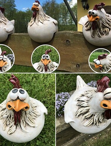  Divertido arte de jardín artesanía de resina estatua de pollo escultura de gallina ornamento para el jardín del hogar accesorios de decoración al aire libre decoración de cerca