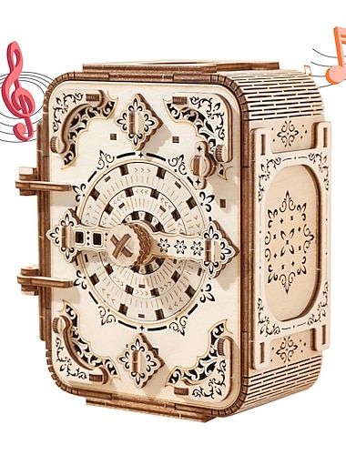  3D Wooden Puzzle Secret Code Storage Box Password Music Case DIY Home Decoration Laser-Cut Mechanical Model Stunning Gifts for Adults and Teens (Secret Box)