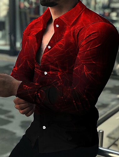  رجالي هندسي التدرج نموذج هندسي قميص زر حتى القميص كم طويل موضة مصمم كاجوال مناسب للبس اليومي مناسب للعطلات مناسب للخارج للربيع والصيف طوي طباعة ثلاثية الأبعاد زر أسفل أبيض أخضر فاتح أحمر أزرق