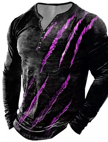  Herren Graphic Pfote T Shirt Henley Shirt Tee Langarm 3D-Druck Designer Basic Klassisch Outdoor Täglich Sport Frühling & Herbst Rote Blau Purpur Grün Grau Henley Henley T-Shirt