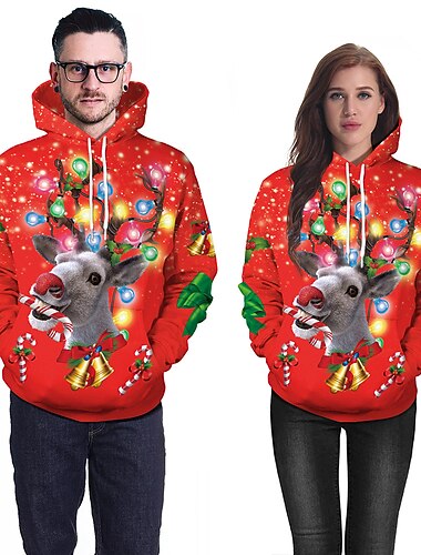  Navidad Reno Perro Letra Sudadera Dibujos Manga Anime 3D Gráfico Para Pareja Hombre Mujer Adulto Navidad Carnaval Mascarada Impresión 3D