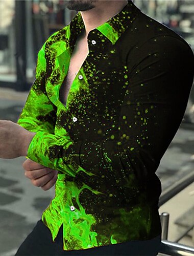 Per uomo Fiamma Camicia Camicia con Bottoni Manica Lunga Moda Designer Casual Quotidiano Ferie Uscire Primavera & Estate Collo ripiegato Stampa 3D Bottonato Giallo Chiaro Giallo Viola Verde