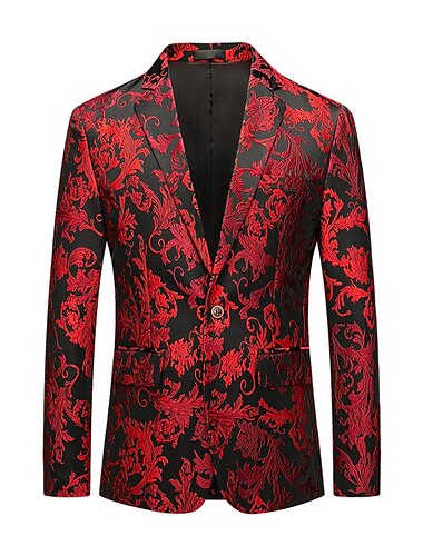  Homme blazer Mode Floral Rouge Coupe Standard Droit 1 bouton