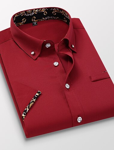  Homens Saia camisa de botão Resistente a rugas camisa de colarinho Tecido Casamento Trabalho Preto Branco Vermelho Azul Real Manga Curta Colarinho Clerical Verão Roupa Botão para baixo