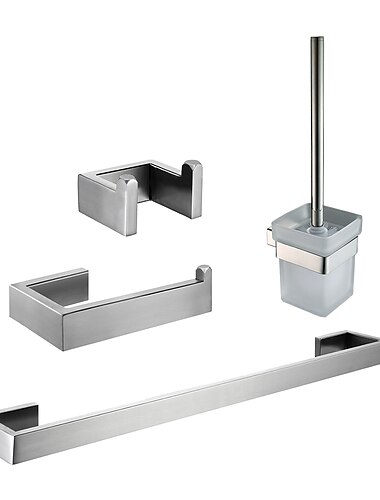  Badezimmer-Hardware-Set, 4-teilig, umgestaltetes Badzubehör aus SUS304-Edelstahl, umfasst 1 Kleiderhaken, 1 Handtuchhalter, 1 Toilettenpapierhalter, 1 Toilettenbürsten-Set
