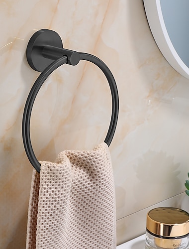  håndklering for bad, rustfritt stål håndkleholder moderne sirkel håndklehenger rund håndklestativ veggmontert (svart/krom/gylden/børstet nikkel)