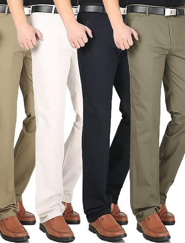  Homme pantalon de costume Pantalon Pantalons décontractés Poche Jambe droite Plein Confort Respirable Toute la longueur Mariage Casual du quotidien 100% Coton mode Chic et moderne Vert militaire Noir