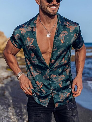  Homens Floral Gráfico Flores tropicais Camisa Social Camisa havaiana Camisa de acampamento Manga Curta Camisa Aberto para a Lateral Moda Designer Casual Ao ar livre Rua Casual Preto / Vermelho Azul