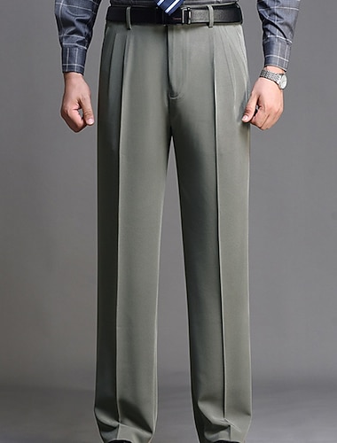  Voor heren Broek Pakken Chinese Geplooide broek Zak Recht been Effen Zacht Geen ijzer liiketoiminta Kantoor Bruiloft Chique en modern Klassiek Grijs Groen Zwart Hoge taille Micro-elastisch