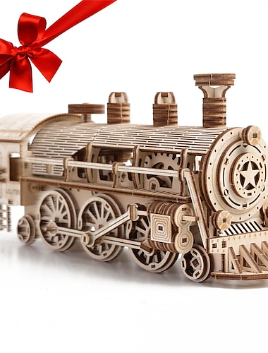  3D Wooden Puzzles Train Locomotive DIY Gear Drive Mechanical Model Brain Teaser Games Stunning Gifts for Adults and Teens