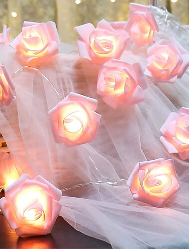  Elegante Bruiloft Feest Receptie Rozen Slinger Lichten – Batterij Voeding Rode/Roze/Witte 6M/3M/2M 40/20/10 LED Kunstmatige Bloem Girlande voor