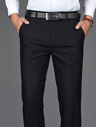  Pánské Oblekové Kalhoty Oblek Kalhoty Kapsy Bez vzoru Pohodlné Prodyšné Po kotníky Svatební Kancelář Obchod Elegantní & moderní Klasické Černá Tmavomodrá Vysoký pas Lehce elastické