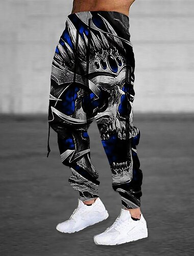  Voor heren Joggingbroeken Jogger Broek Trekkoord Zijzakken Elastische taille Doodskoppen Grafische prints Comfort Ademend Buitensporten Casual Dagelijks Katoenmix Terry Streetwear Ontwerper blauw
