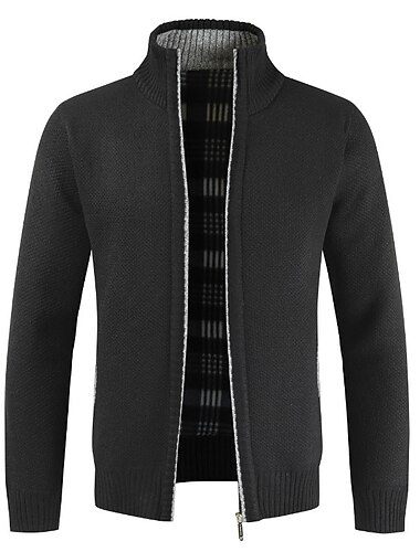  Herren Pullover Strickjacke Zip Pullover Reißverschluss Pullover Jacke Fleece Pullover Stricken Feste Farbe Ständer Essential Casual Bekleidung Winter Schwarz Burgunderrot S M L