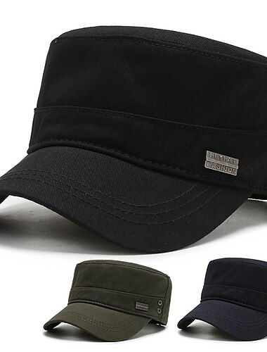  Herr Militär mössa Kadett hatt Svart Armégrön Polyester Ren färg Mode Klassisk & Tidlös Elegant och modernt Utomhus Dagligen Ren färg Bärbar Andningsfunktion