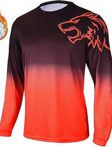  Voor heren Downhill Jersey Lange mouw Bergracen Wegwielrennen Rode Wijn Geel Rood Verloop Wolf Fietsen Sport Verloop Wolf Kleding