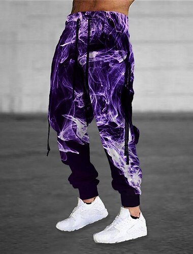  Voor heren Joggingbroeken Jogger Broek Trekkoord Elastische taille 3D-afdrukken Grafische prints Comfort Ademend Buitensporten Casual Dagelijks Katoenmix Terry Streetwear Ontwerper Lichtgroen Paars