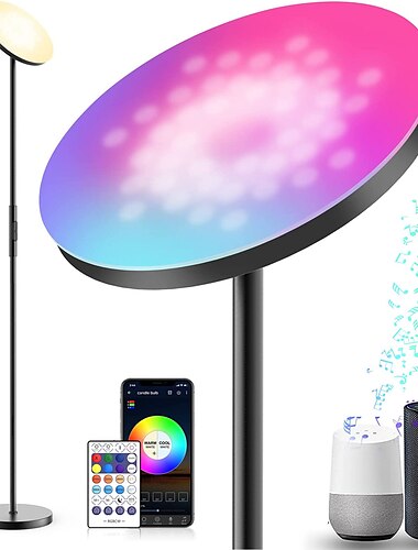  slimme rgb-vloerlamp werkt met alexa google home, wifi afstandsbediening moderne hoge staande lamp, superheldere 2000lm kleur dimbaar voor woonkamer, slaapkamer (zwart)