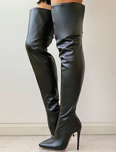  bottes à talons aiguilles au-dessus du genou pour femmes - bottes à talons hauts noires élégantes pour les tenues de soirée et de fête