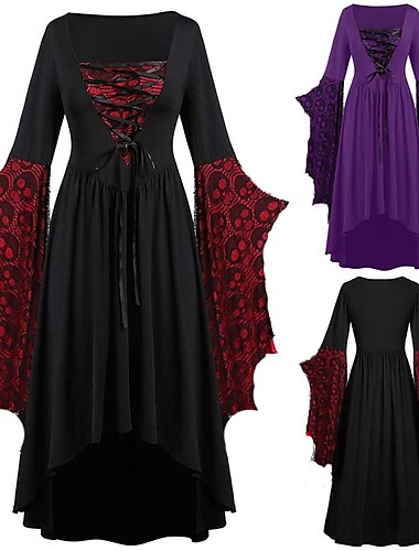  Retro Vintage Punk & Gothic Mittelalterlich Kleid Maskerade Hexe Hexen Schädel Damen Fantasie Steampunk Walpurgisnacht Halloween Karneval Maskerade Halloween Party / Abend Erwachsene Kleid