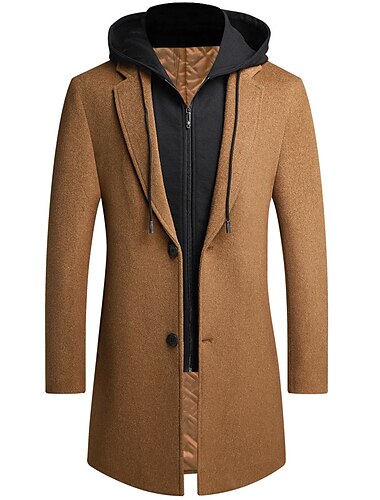 Herren Wintermantel Wollmantel Mantel Freizeitskleidung Ausgehen Winter Wolle warm halten Waschbar Oberbekleidung Bekleidung Modisch Warm-Ups Einfarbig Abnehmbare Kapuze Mit Kapuze Einreihiger