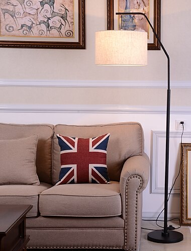  moderne eenvoud vloerlamp, hoge paallamp linnen lampenkap staande lamp metalen voet vloerlampen woonkamer slaapkamer inrichting artistiek